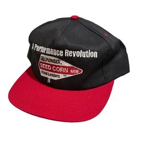 Vintage Pioneer Seed Corn Hat K-Products Snapback Cap Black Red Made in USA Mens